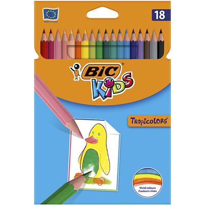 BIC KIDS Crayons de couleur Tropicolors étui carton de 18