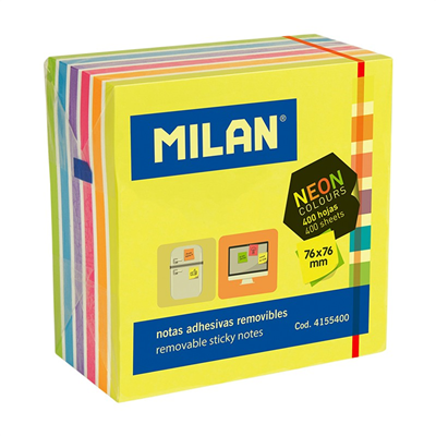 Milan Bloc 400 notes adhésives coloris néon 76 x 76 mm