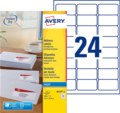 AVERY Etiquette d'adresse jet d'encre 63,5 x 33,9 mm blanc