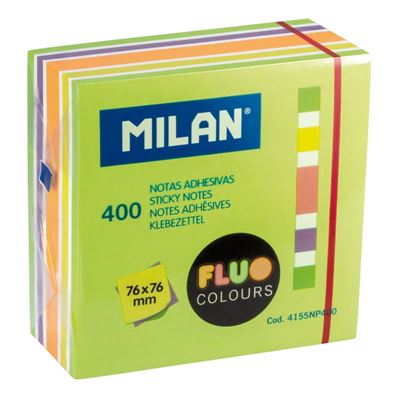 Milan Bloc 400 notes adhésives couleurs Fluo 76 x 76 mm (vert, multicolore)