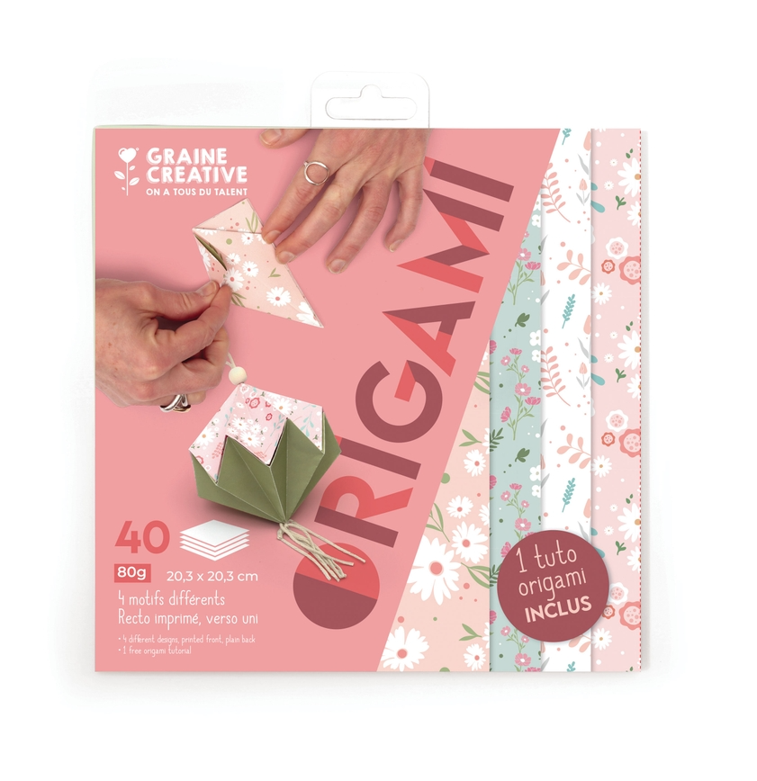 Graine créative 40 F. ORIGAMI 20x20 4 DESIGNS COULEURS PASTELS