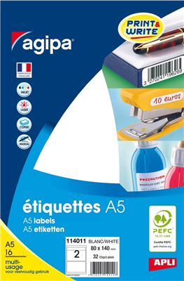 agipa Etiquette universelle 80 x 140 mm blanc
