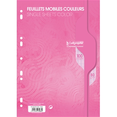 Calligraphe Feuillets mobiles A4 100P seyes 80G rose 7963