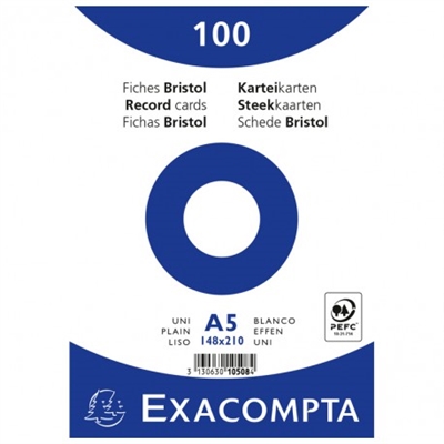 Exacompta Fiches bristol, A5, uni, blanc 10508E