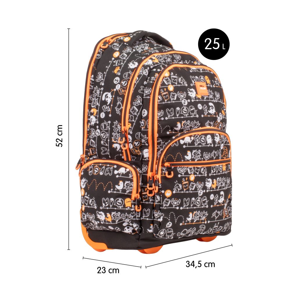 Sac à dos à roulettes et 6 fermetures éclair (25 L) série spéciale Tandem, noir