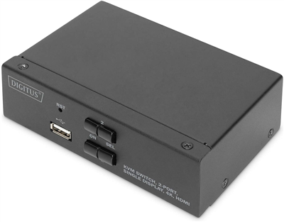 DIGITUS Commutateur KVM, 2 ports, simple affichage, 4K, HDMI