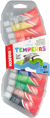 Kores Gouache en tube "Temperas", étui en plastique de 12