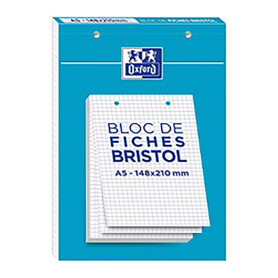 Oxford Bloc de fiches bristol A5 quadrillé blanc