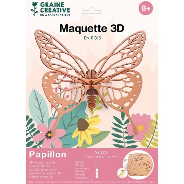 Graine créative Maquette en Bois 3D Papillon 22 pièces