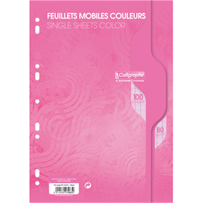 Calligraphe Feuillets mobiles A4 100P seyes 80G rose 7963